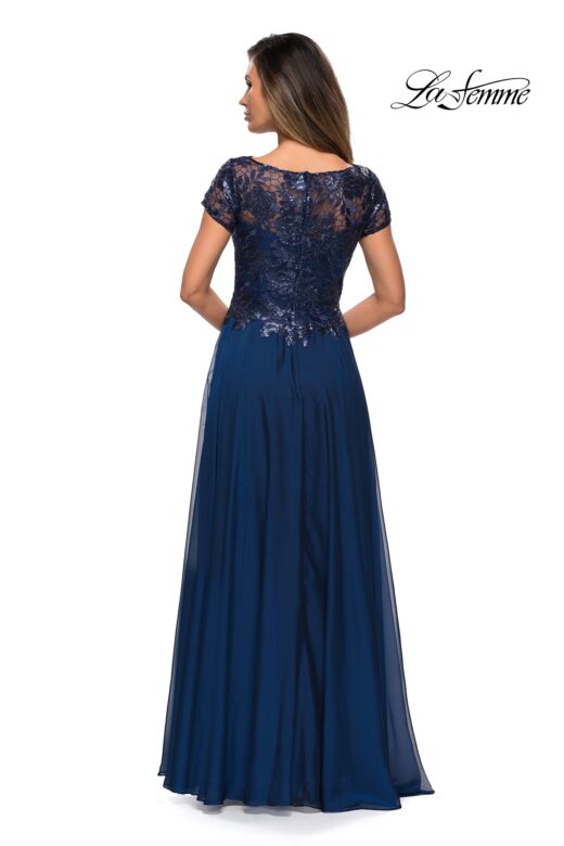 La Femme 27924 Lace Bodice Short Sleeve Dress