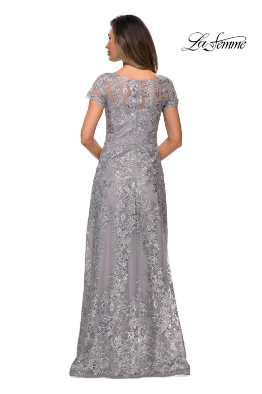 La Femme 27935 Short Sleeve Beaded Lace Dress