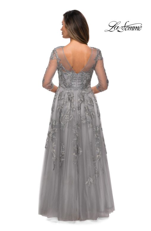 La Femme 27944 V-Back Illusion Sleeves Dress