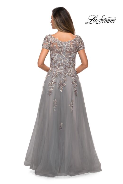 La Femme 27968 Floral Appliques V-Neck Dress