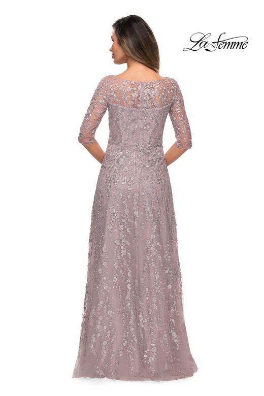 La Femme 27981 Illusion Neckline Floral Dress