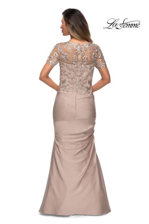 La Femme 27989 Lace Back Short Sleeve Dress