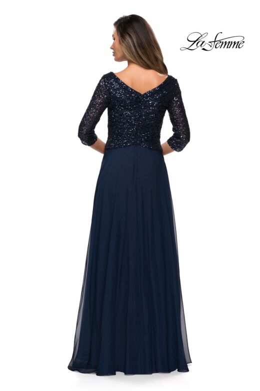 La Femme 27998 Sequin Bodice Three Quarter Sleeve Dress