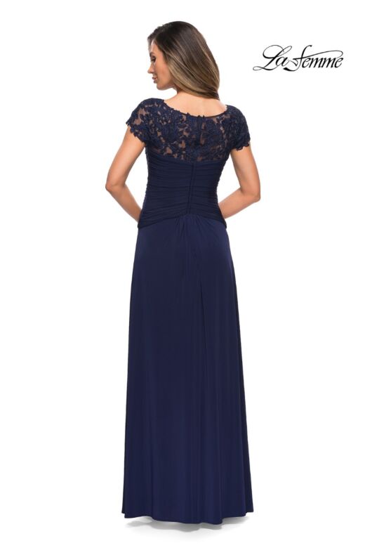 La Femme 28029 Lace Yoke Ruched Bodice Dress