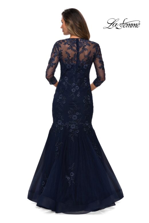 La Femme 28033 Queen Anne Neckline Lace Dress
