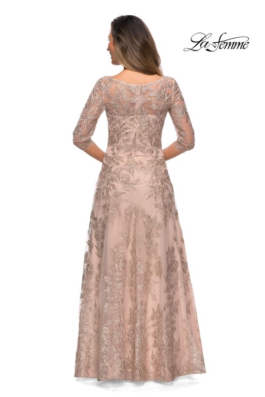 La Femme 28053 Portrait Neckline Illusion Sleeves Dress