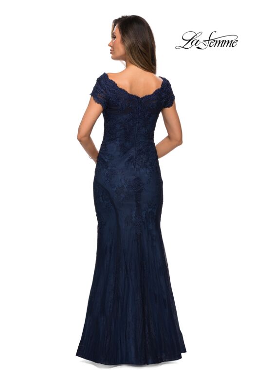 La Femme 28099 Cap Sleeve V-Neck Dress