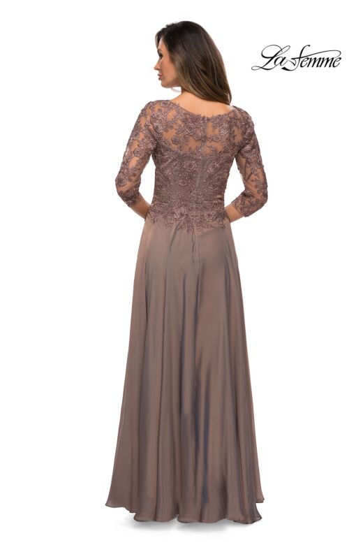 La Femme 28106 Lace Bodice Three Quarter Sleeve Dress
