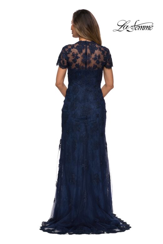 La Femme 28195 Short Sleeve Beaded Lace Dress