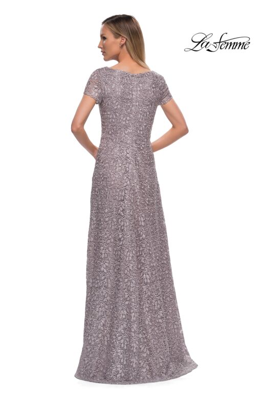 La Femme 29198 Short Sleeve Beaded Lace Dress