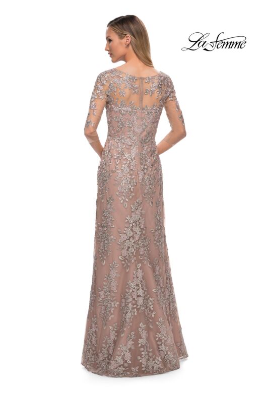 La Femme 29225 Illusion Sleeves Floral Dress