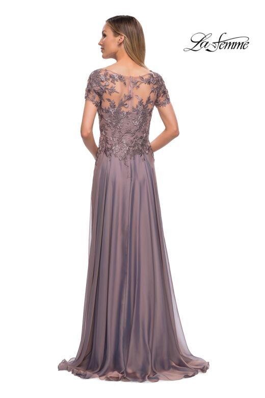 La Femme 29235 Floral Bodice Sheer Neckline Dress