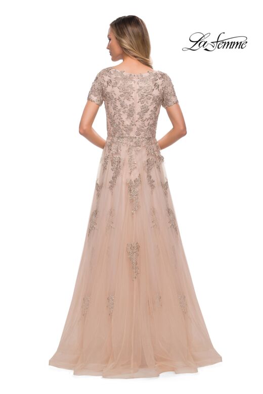 La Femme 29290 Metallic Lace Short Sleeve Dress