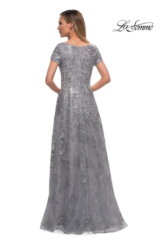 La Femme 29291 V-Neck Metallic Lace Dress
