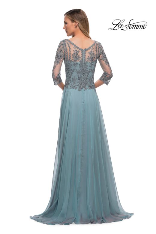 La Femme 29466 Lace Bodice Three Quarter Sleeve Dress