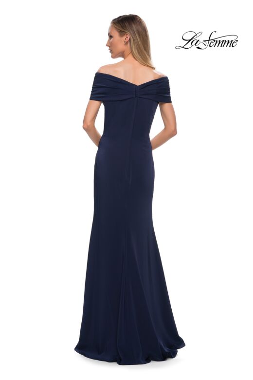 La Femme 29537 Asymmetrical Neckline Brush Train Dress