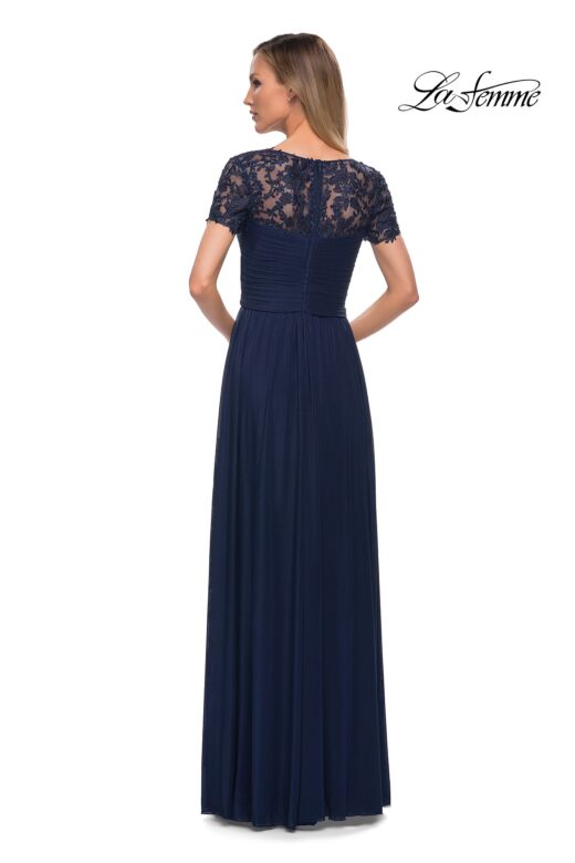 La Femme 29772 Ruched Bodice Lace Sleeves Dress
