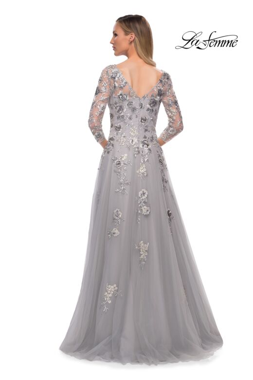 La Femme 29825 Floral Appliques Sheer Neckline Dress