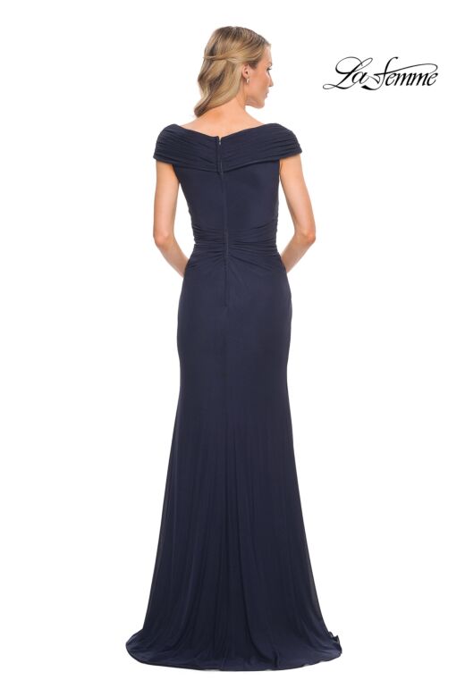 La Femme 29996 Portrait Neckline Ruched Dress