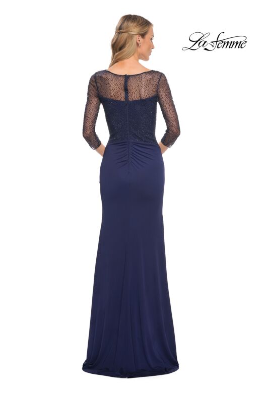 La Femme 30028 Illusion Sleeves Ruched Dress