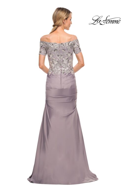 La Femme 30045 Lace Bodice Ruched Skirt Dress