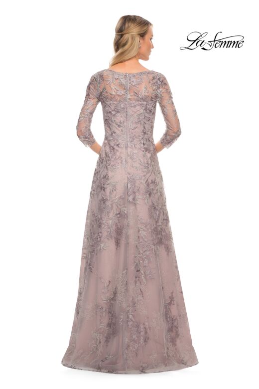 La Femme 30078 Queen Anne Neckline Beaded Lace Dress