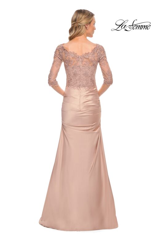 La Femme 30162 Lace Bodice Draped Skirt Dress