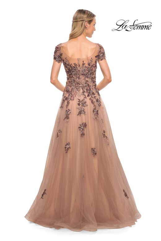 La Femme 30197 Scoop Neckline Floral Appliques Dress