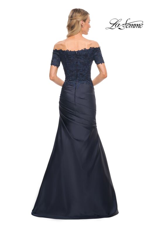 La Femme 30199 Lace Back Pleated Dress
