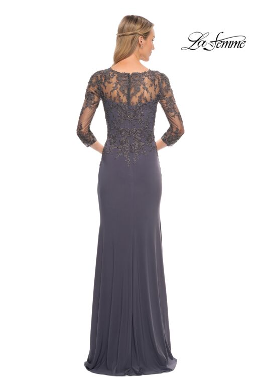 La Femme 30384 Lace Back Sheer Sleeves Dress
