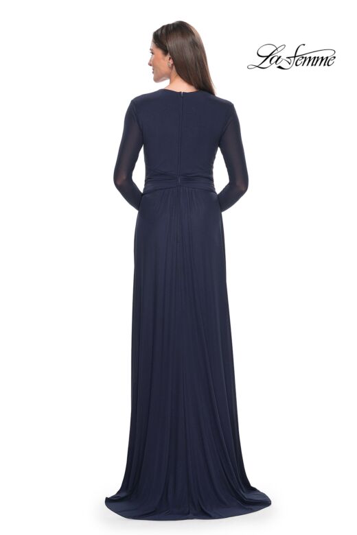 La Femme 30048 Sheer Long Sleeve V-Neck Dress