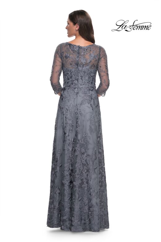 La Femme 30060 Three-Quarter Sleeve A-Line Lace Dress