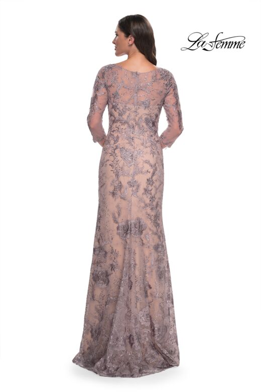 La Femme 30130 Illusion Sleeve Fit-And-Flare Lace Dress