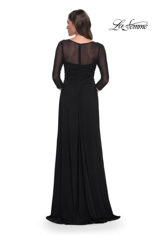 La Femme 30230 Ruched Bodice Sheer Sleeve Dress