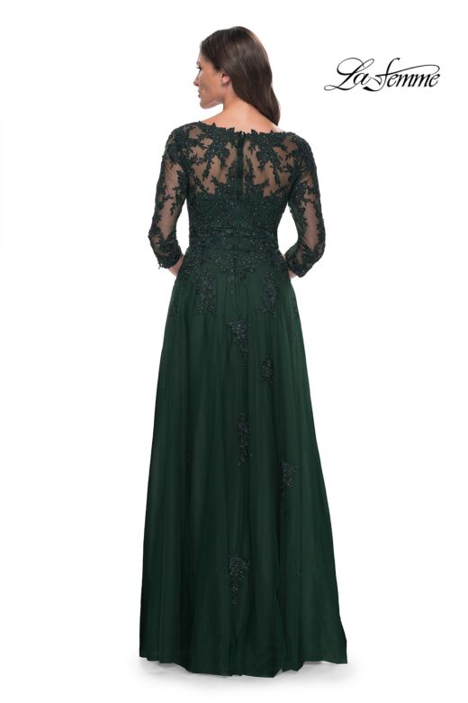 La Femme 30398 Illusion Three-Quarter Sleeve V-Neck Dress