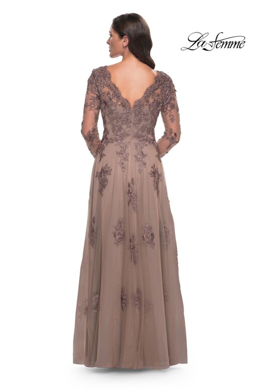 La Femme 30795 Long Sleeve Scallop V-Neck Dress