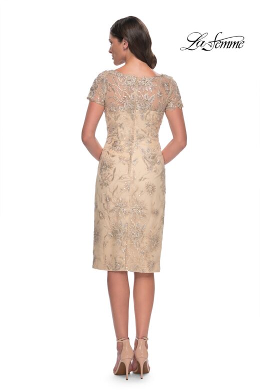 La Femme 30801 Bateau Neck Sheer Sleeve Dress