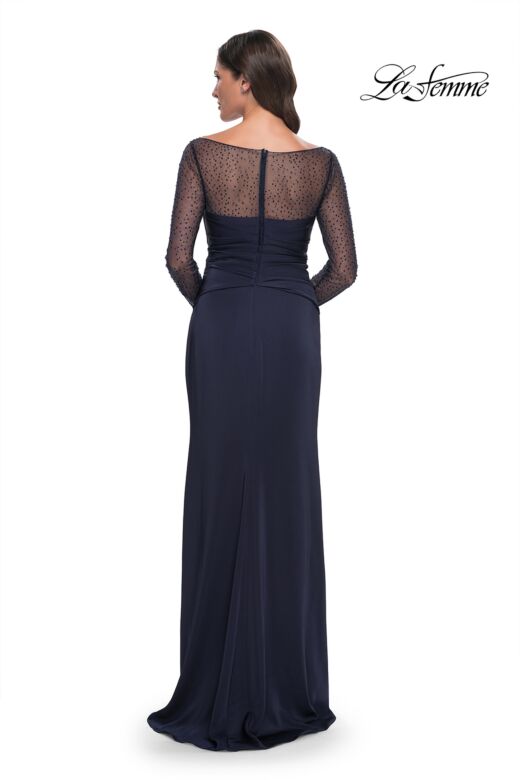 La Femme 30808 Bateau Neck Drape Satin Dress