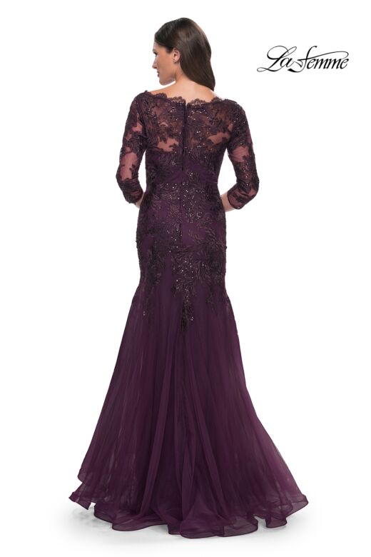 La Femme 30823 Illusion Sleeve Fit-And-Flare Dress