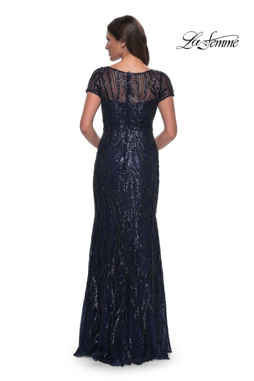 La Femme 31005 Illusion Short Sleeve Beaded Dress