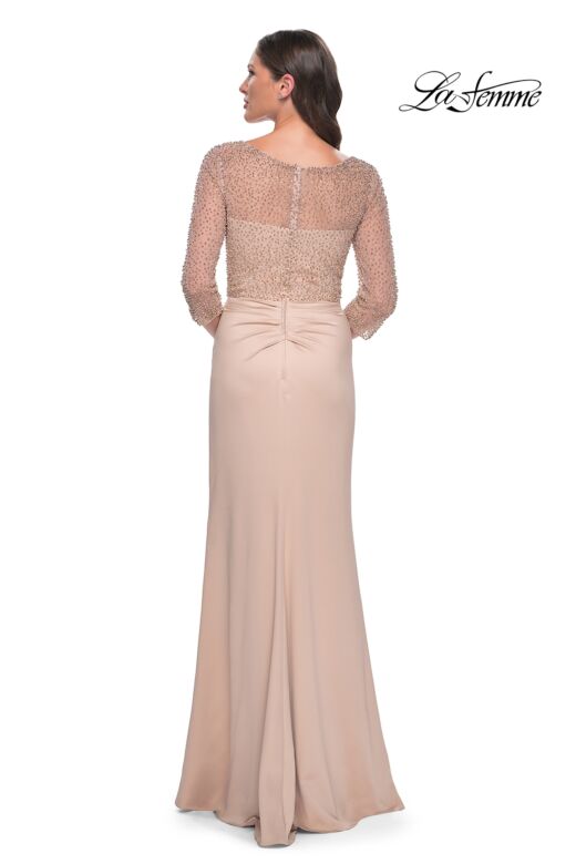 La Femme 31011 Beaded V-Neck Illusion Sleeve Dress