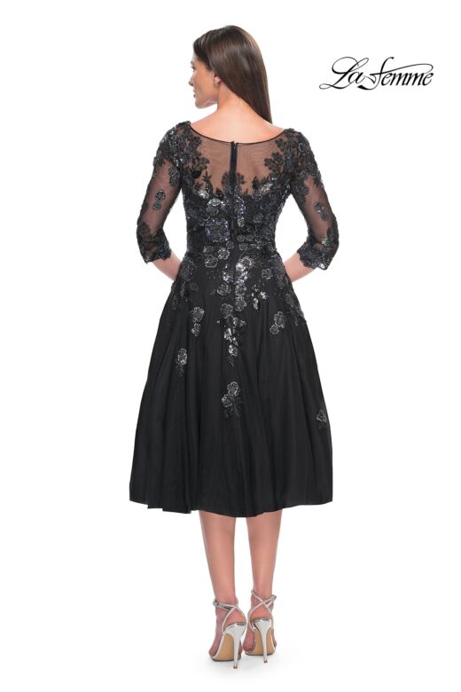 La Femme 31017 Illusion Sleeve Tea-Length Dress