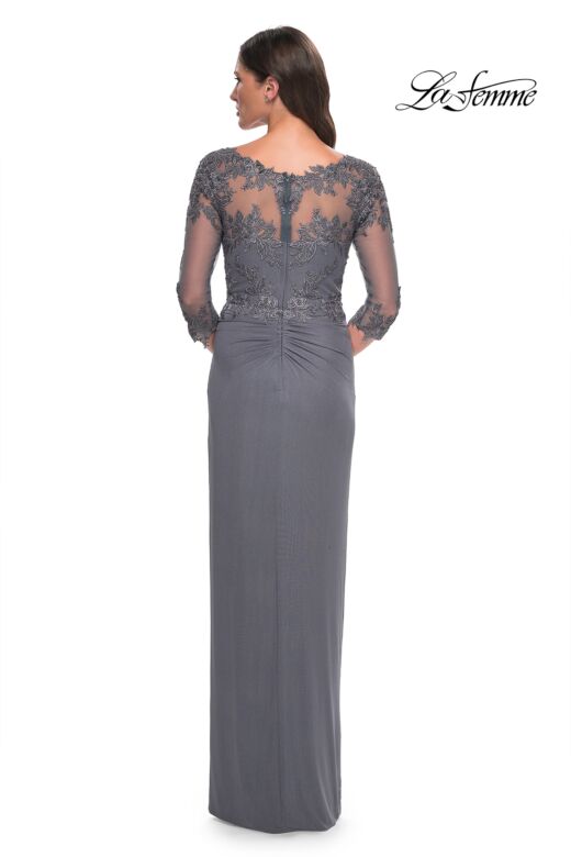 La Femme 31093 Illusion Sleeve Faux-Wrap Dress