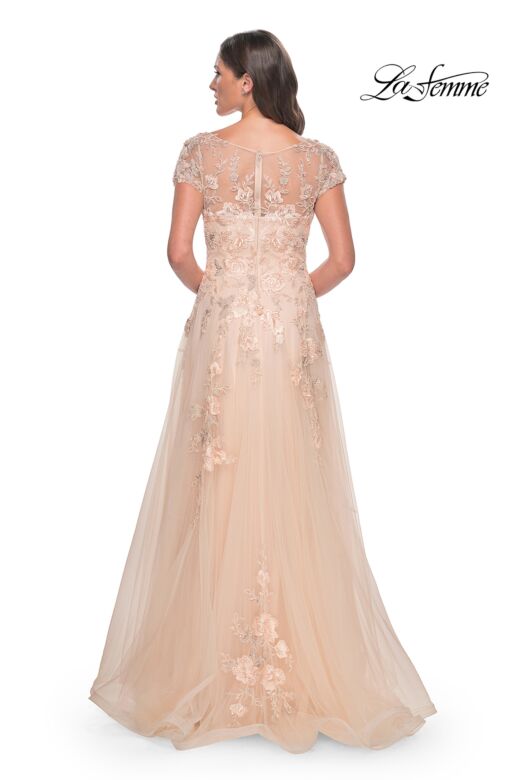 La Femme 31198 Lace Applique Bateau Neck Dress