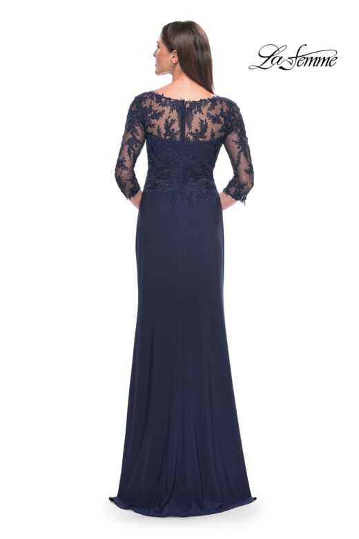 La Femme 30385 Drape Skirt Lace Bodice Dress