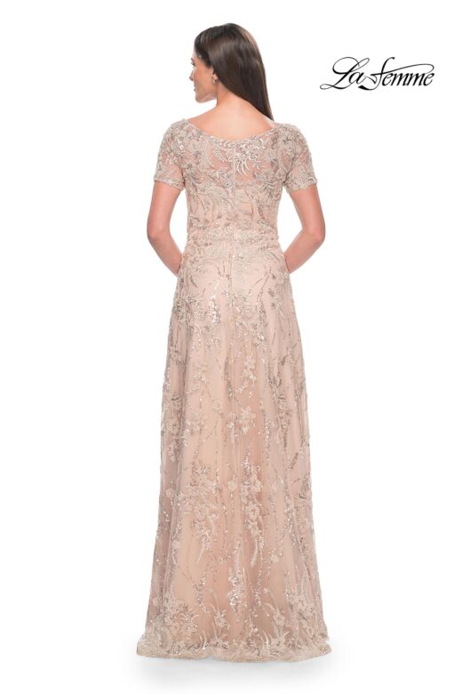 La Femme 31639 Short Sleeve Beaded A-Line Dress