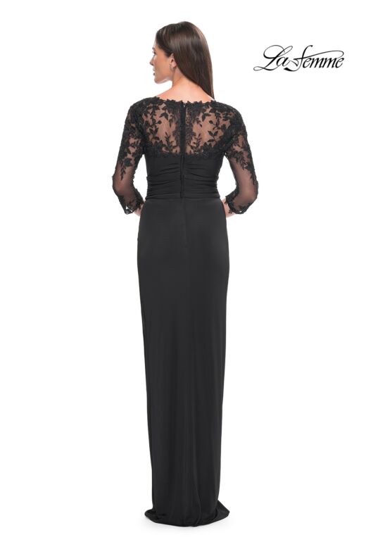 La Femme 31659 Queen Anne Neck Illusion Sleeve Dress