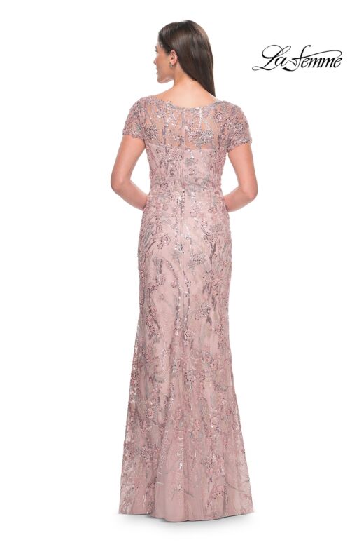 La Femme 31672 Short Sleeve Illusion Neck Dress