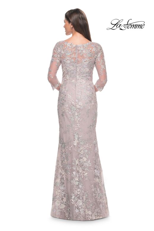 La Femme 31804 Illusion Sleeve Queen Anne Neck Dress