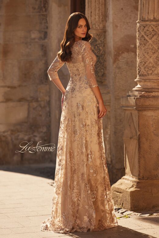 La Femme 30803 Illusion Sleeve A-Line Lace Dress